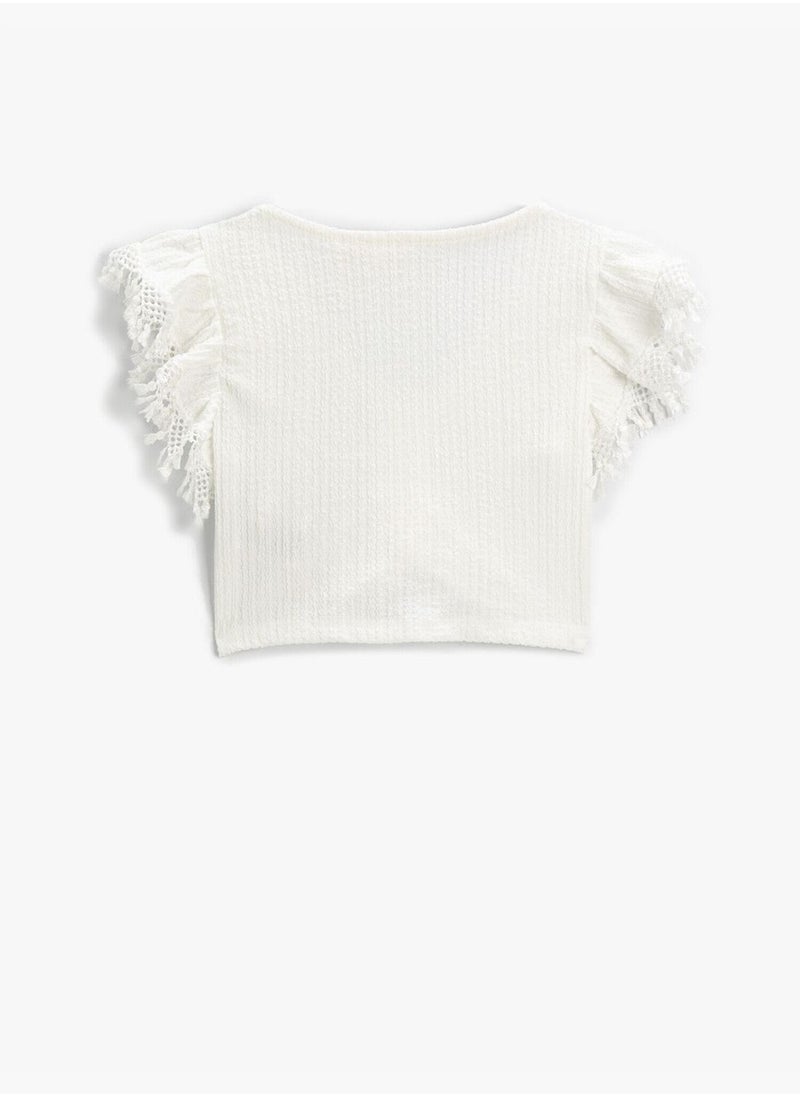 KOTON - Crop T-Shirt Degage Front Shirred Sleeves Frilly - Image 1