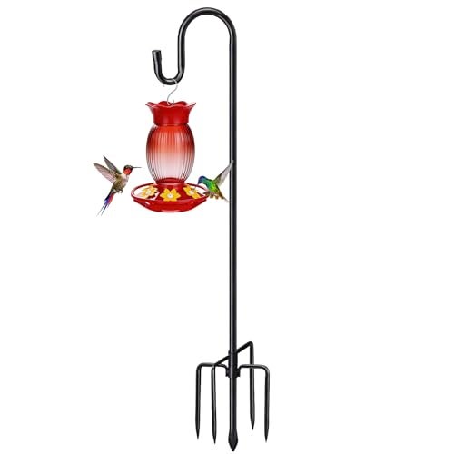 COCONUT 78 Heavy Duty Shepherds Hooks for Outdoor Bird Feeder Pole with 5 Prong Base Adjustable Height Shepherds Hook for Hummingbird Feeder Bird Feeder Plant Wind Chimes Lanterns 1 Pack - Image 1