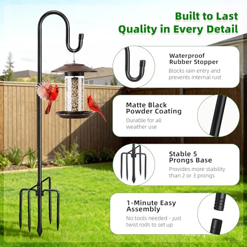 COCONUT 78 Heavy Duty Shepherds Hooks for Outdoor Bird Feeder Pole with 5 Prong Base Adjustable Height Shepherds Hook for Hummingbird Feeder Bird Feeder Plant Wind Chimes Lanterns 1 Pack - Image 3