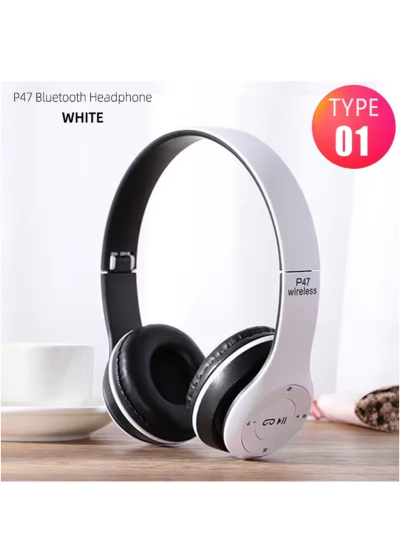 P47 Professional Wireless Headphones with Bluetooth 5.0+EDR Technology - Foldable Design in Elegant White - Image 3