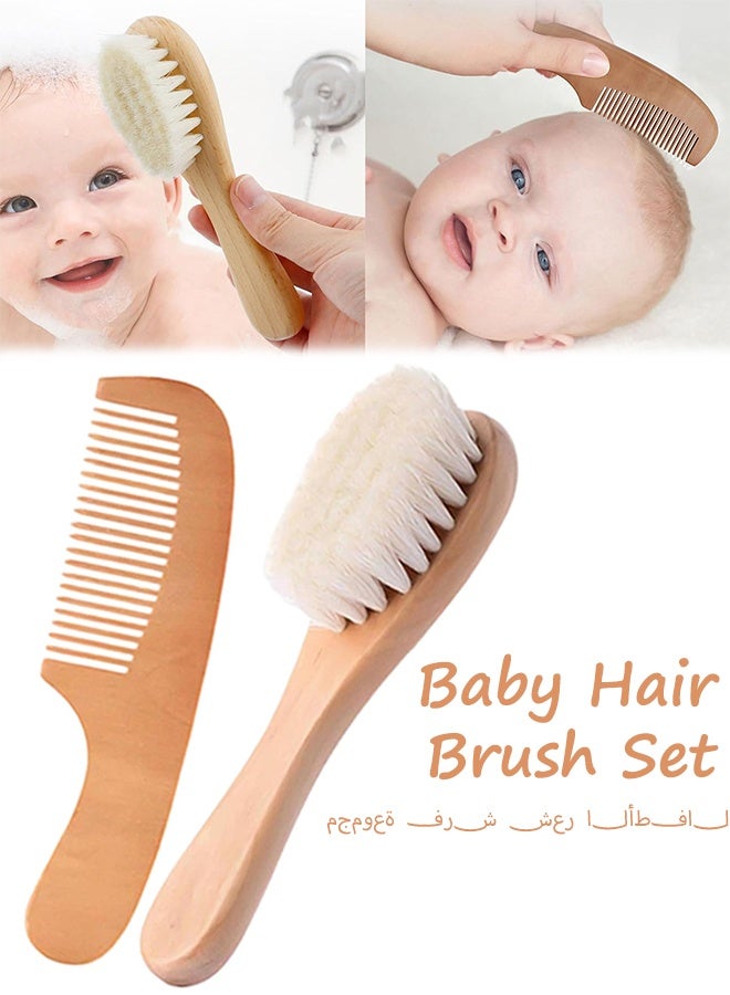 Baby Hair Bush and Comb Set Nature Lotus Wood with Soft Goat Bristle and Pear Wood Comb for Newborns Toddlers  Ideal for Cradle Cap - Image 1