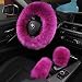 AOGELAN 3Pcs Set Fashion Fluffy Fuzzy Wool Fur Soft Car Steering Wheel Cover with Handbrake Cover Gear Shift Cover for WomenGirlsLadies Auto Long Wool Accessories - Image 2