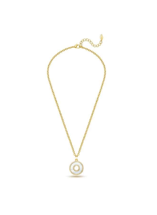 بوليس POLICE Saturn Gold-Plated Necklace - Mother-of-Pearl Inlays with Crystals for Modern Elegance