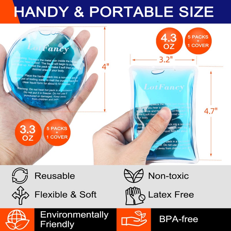 LotFancy Reusable Hand Warmer, 10 Click Activated Instant Heat Packs and 2 Wraps, Snap Hot Therapy Compress, Gel Heating Pad for Pain Relief, Outdoor & Portable Size - Image 2