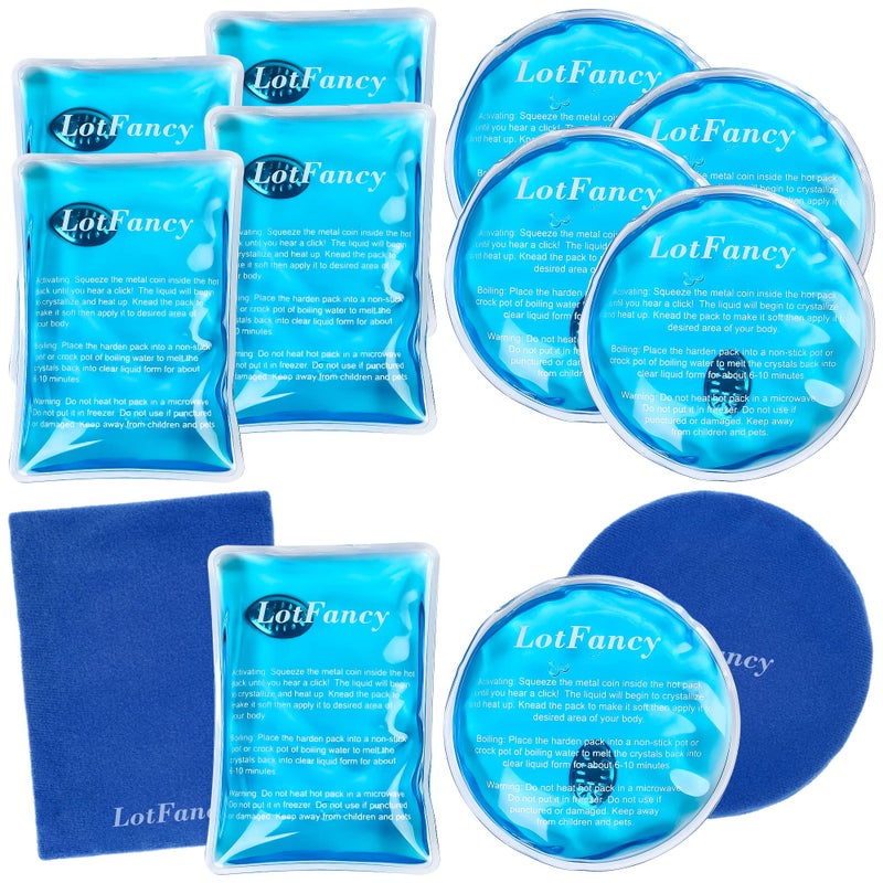 LotFancy Reusable Hand Warmer, 10 Click Activated Instant Heat Packs and 2 Wraps, Snap Hot Therapy Compress, Gel Heating Pad for Pain Relief, Outdoor & Portable Size - Image 1