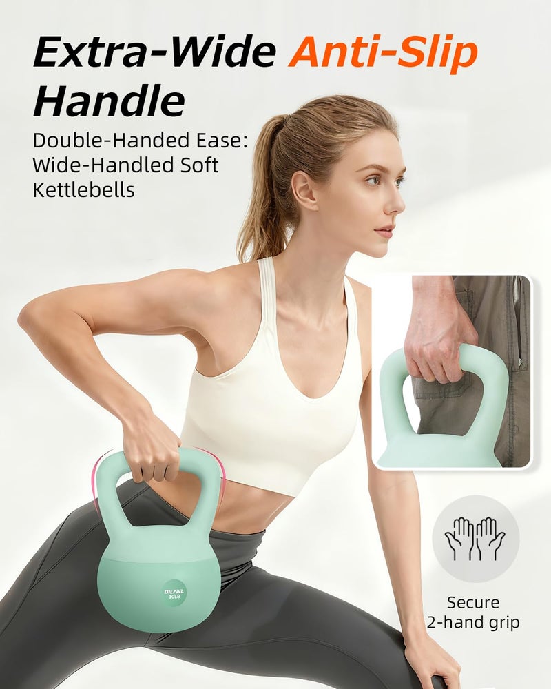 DILANL Soft Kettlebell, Safe Strength Training Kettle bell, Cushioned Impact-Resistant Base and Anti-Slip Grip Weight, Kettlebells Set for Home Workouts and Men/Women/ Beginners,With Non-slip Gloves (Green, 10 LB) - Image 5