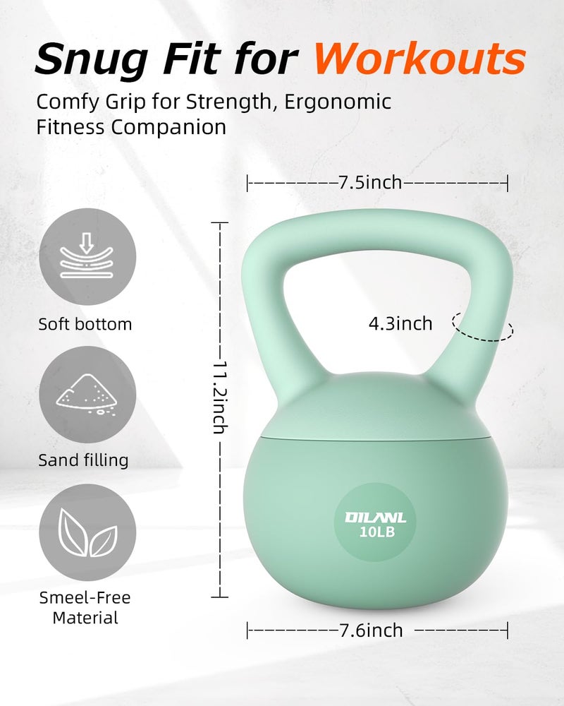 DILANL Soft Kettlebell, Safe Strength Training Kettle bell, Cushioned Impact-Resistant Base and Anti-Slip Grip Weight, Kettlebells Set for Home Workouts and Men/Women/ Beginners,With Non-slip Gloves (Green, 10 LB) - Image 4