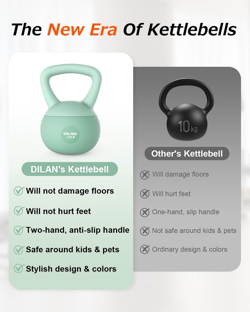 DILANL Soft Kettlebell, Safe Strength Training Kettle bell, Cushioned Impact-Resistant Base and Anti-Slip Grip Weight, Kettlebells Set for Home Workouts and Men/Women/ Beginners,With Non-slip Gloves (Green, 10 LB) - Image 3