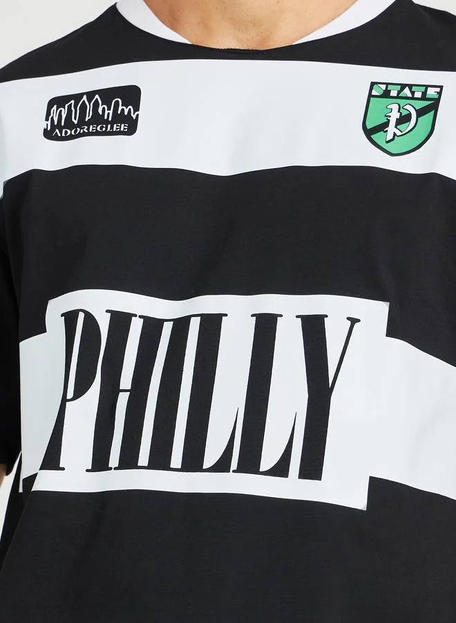 Styli Styli Text Print Micro Pique Boxy Fit Varsity T-Shirt