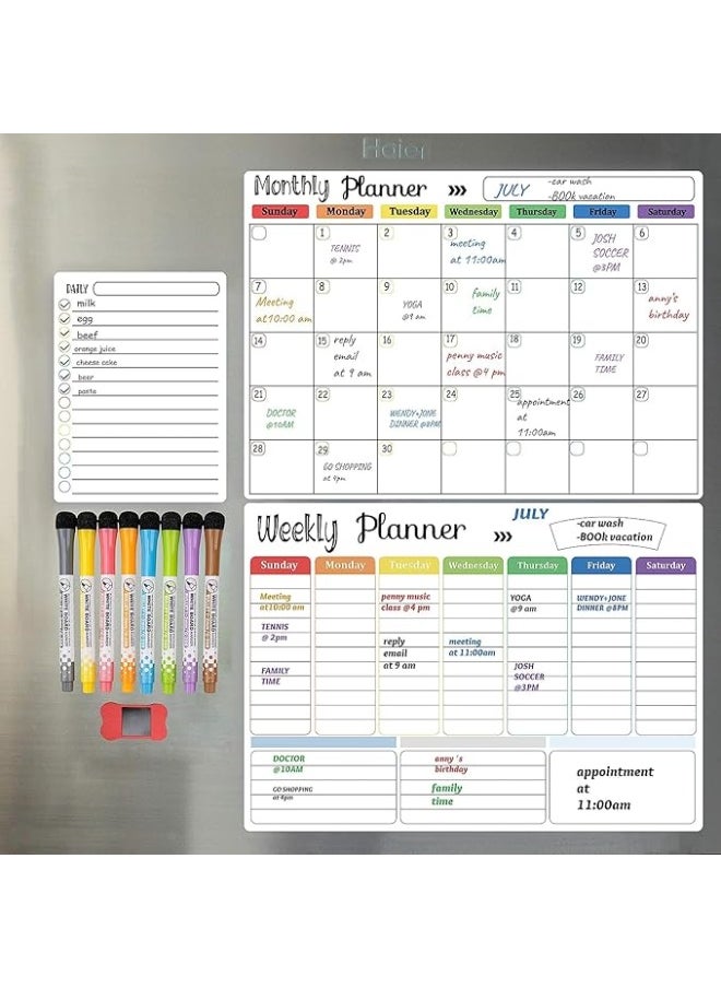 Cool Baby Magnetic Dry Erase Calendar Whiteboard for Refrigerator,3 Boards Included - Monthly, Weekly, Daily Calendar Whiteboard for Family Planner Kitchen Schedule Board,6 Markers 1 Eraser  - Image 1