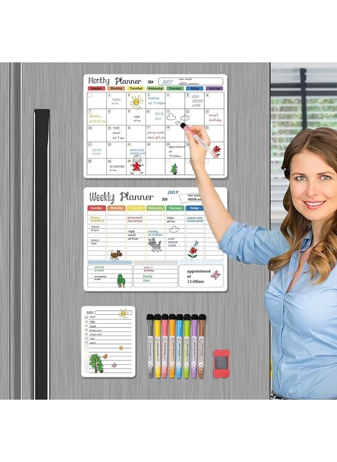 Cool Baby Magnetic Dry Erase Calendar Whiteboard for Refrigerator,3 Boards Included - Monthly, Weekly, Daily Calendar Whiteboard for Family Planner Kitchen Schedule Board,6 Markers 1 Eraser  - Image 2