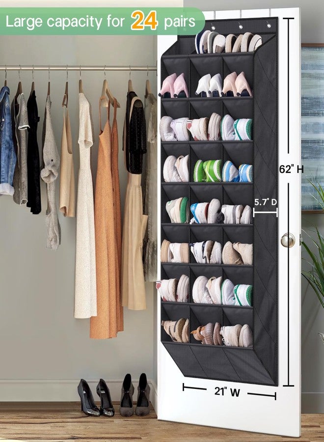 AOODA 24 Pairs Over the Door Shoe Organizer for Closet, Deep Pockets Large Hanging Shoe Rack for Door, 8-Tier Sneaker Holder Hanger, Black - Image 2