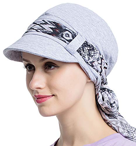 JarseHera Chemo Hats for Women Bamboo Cotton Lined Newsboy Caps with Scarf Double Loop Headwear for Cancer Hair Loss Light Gray - Image 1