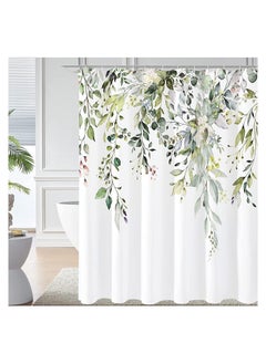 Excefore Shower Curtain Green Eucalyptus Watercolor Plant Leaves with Floral Bathroom Decor Waterproof Fabric Shower Curtain with 12 Hooks 72x72 Inch Bath Accessories Art Home Decor Fabric (Green Eucalyptus)  - Image 1
