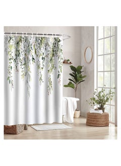 Excefore Shower Curtain Green Eucalyptus Watercolor Plant Leaves with Floral Bathroom Decor Waterproof Fabric Shower Curtain with 12 Hooks 72x72 Inch Bath Accessories Art Home Decor Fabric (Green Eucalyptus)  - Image 2