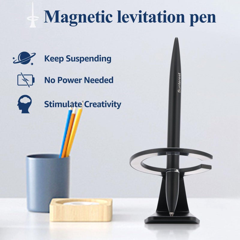 SUNTEREST Magnetic Levitation Gel Ink Pen, Metal Luxury Gifts for Men & Women, Futuristic Floating Fidget Pen, Cool Tech Gadgets, Unique Office Desk Accessories for Him Dad Boss Teacher (Black) - Image 2