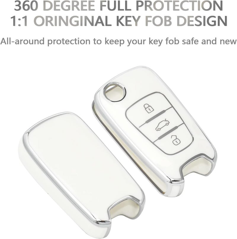 OFFCURVE Key Fob Cover for Kia, Full Protective Car Key Case Holder for Kia Soul Kia Rio Sportage Hyundai Elantra Santa Fe Verna Carens Forte Avante Flip Folding Keyless Entry Car Accessories, White - Image 3