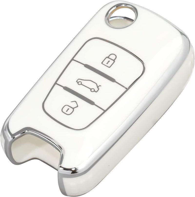 OFFCURVE Key Fob Cover for Kia, Full Protective Car Key Case Holder for Kia Soul Kia Rio Sportage Hyundai Elantra Santa Fe Verna Carens Forte Avante Flip Folding Keyless Entry Car Accessories, White - Image 1
