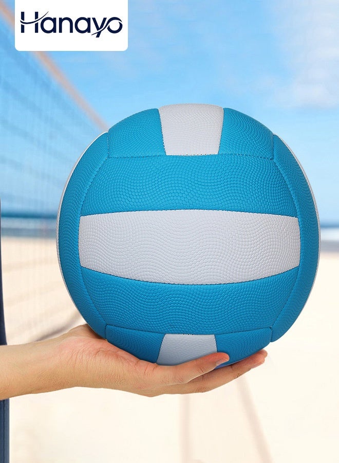 Hanayo كرة طائرة رقم 5 كرة طائرة احترافية رياضية فريق تصميم مقاوم للماء متين للشاطئ والتدريب الداخلي مناسب للاستخدام الداخلي والخارجي (أزرق + أبيض) - Image 1