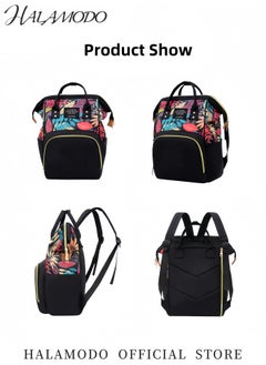 HALAMODO Baby Diaper Bag Large Capacity Backpack Lightweight Multi-Compartments Bag Mummy Bag Fashionable Printed Backpack Water Resistent Backpack with 3 Insulated Bottle Layer for Baby Care  - Image 2