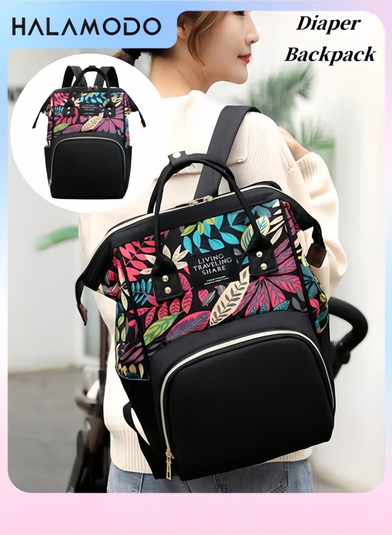 Halamodo Baby Diaper Bag Large Capacity Backpack Lightweight Multi-Compartments Bag Mummy Bag Fashionable Printed Backpack Water Resistent Backpack with 3 Insulated Bottle Layer for Baby Care - Image 1