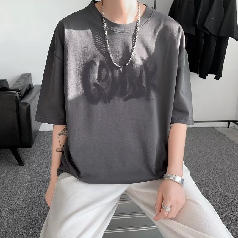 Round Neck Standard Trendy Short-sleeved Men's T-shirt New Printed Summer Youth Popular Lazy Fashion Trendy Brand Trend Simple - Image 1