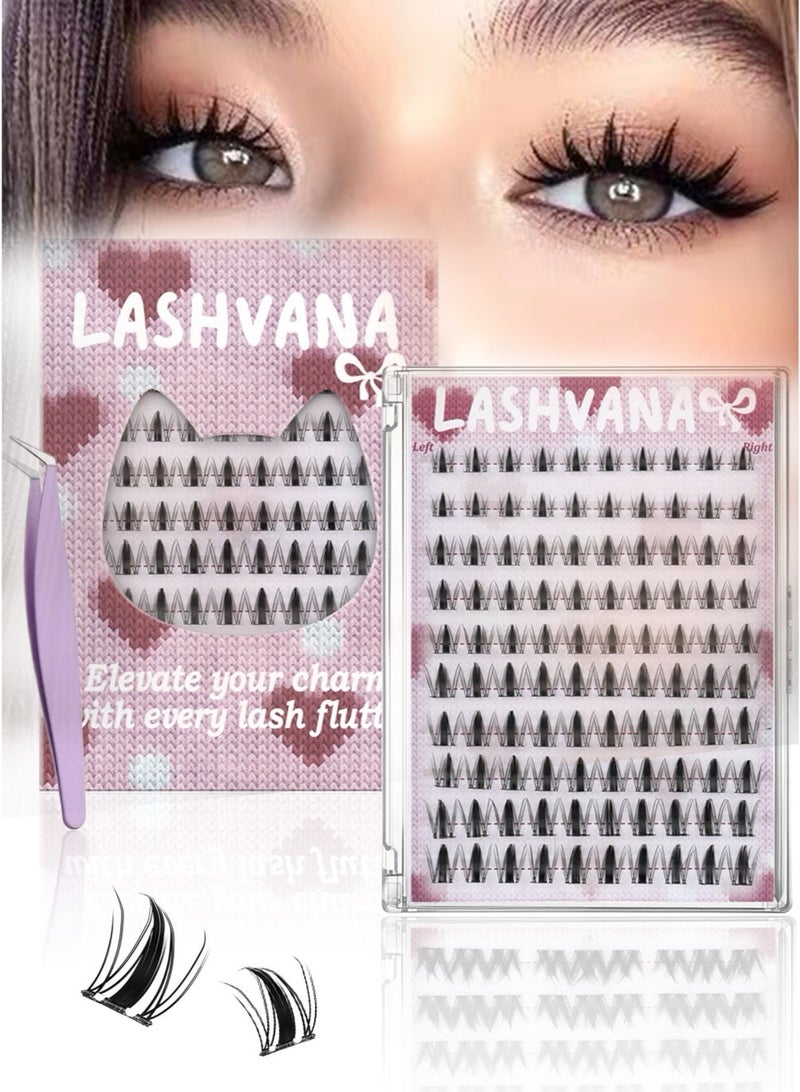 lashvana 100pcs Self Adhesive False Eyelashes Clusters Kit,10 Rows Comic-style single-cluster Self Adhesive DIY Cluster Kit With Tweezers For Beginners, Press On Glueless Individual Lashes DIY Eyelashes. - Image 1