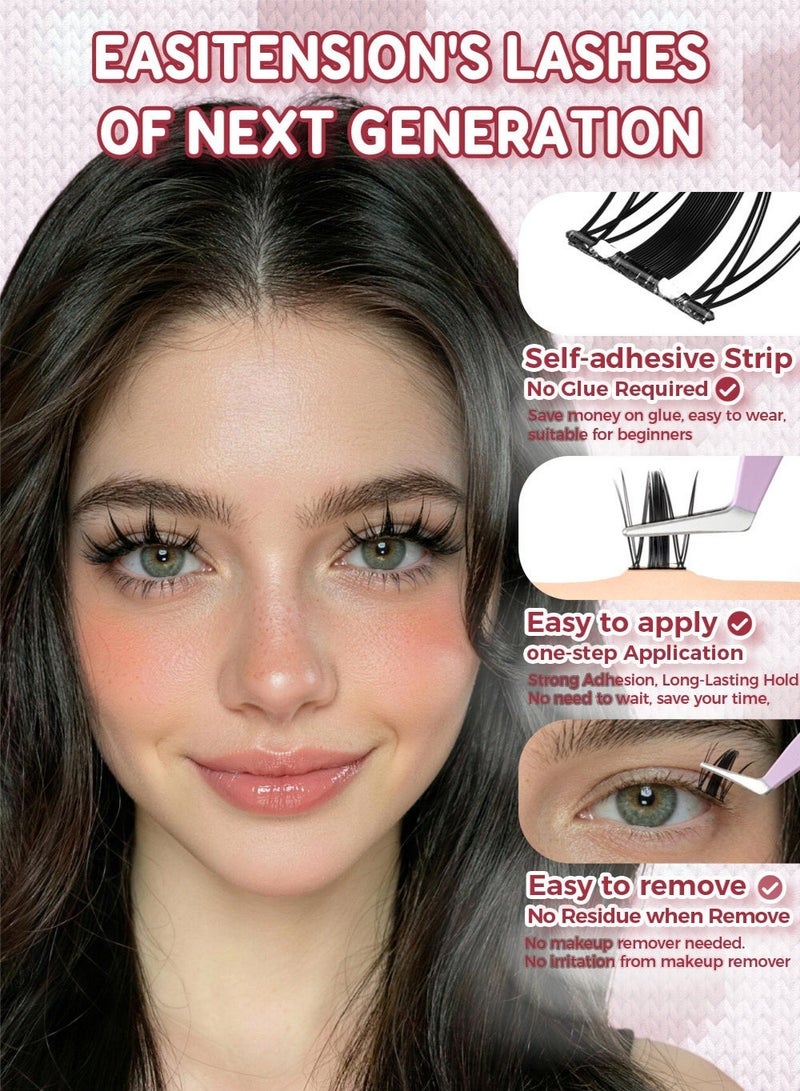 lashvana 100pcs Self Adhesive False Eyelashes Clusters Kit,10 Rows Comic-style single-cluster Self Adhesive DIY Cluster Kit With Tweezers For Beginners, Press On Glueless Individual Lashes DIY Eyelashes. - Image 3