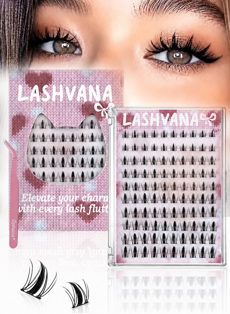 lashvana 100pcs Self Adhesive False Eyelashes Clusters Kit,10 Rows Comic-style single-cluster Self Adhesive DIY Cluster Kit With Tweezers For Beginners, Press On Glueless Individual Lashes DIY Eyelashes. - Image 1