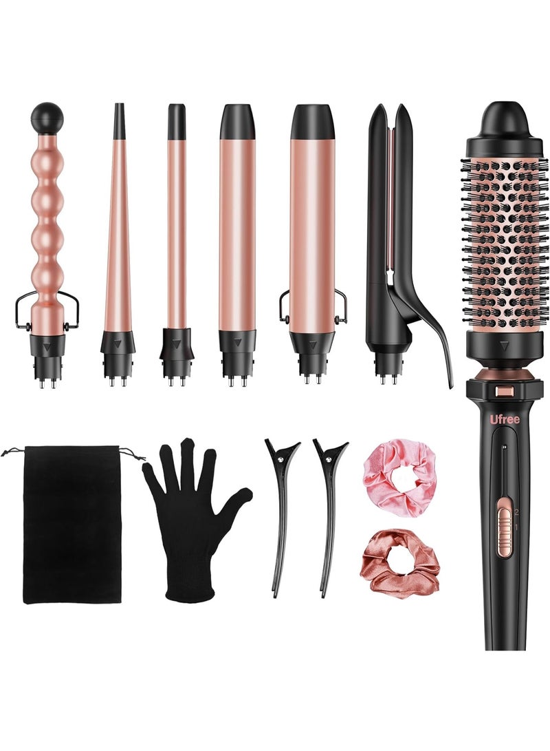 Ufree 7-in-1 Curling Iron Set with Interchangeable Ceramic Barrels, Curling Wand Set with Thermal Brush, Hair Straightener and Wand Curling Iron, Versatile Styling Hair Curlers Set, Gifts for Women - Image 1