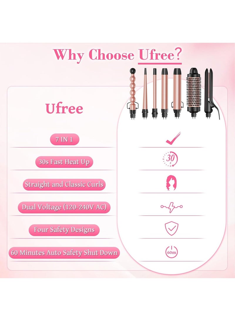 Ufree 7-in-1 Curling Iron Set with Interchangeable Ceramic Barrels, Curling Wand Set with Thermal Brush, Hair Straightener and Wand Curling Iron, Versatile Styling Hair Curlers Set, Gifts for Women - Image 4