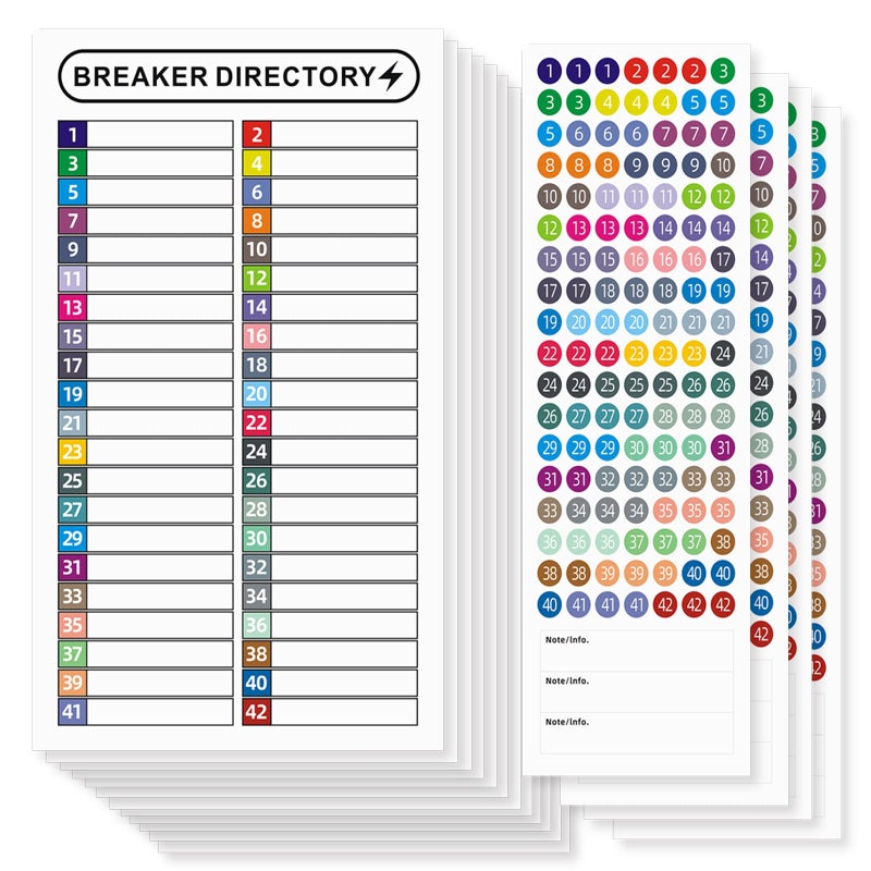 KIUKIUO 16 Sheets Breaker Panel Labels Electrical Box Sticker Numbers Breaker Panel Labels Electrical Sticker Number Catalog Load Center Adhesive Waterproof Reusableï¼ˆMix Colorsï¼‰ - Image 1