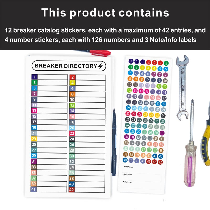 KIUKIUO 16 Sheets Breaker Panel Labels Electrical Box Sticker Numbers Breaker Panel Labels Electrical Sticker Number Catalog Load Center Adhesive Waterproof Reusableï¼ˆMix Colorsï¼‰ - Image 3