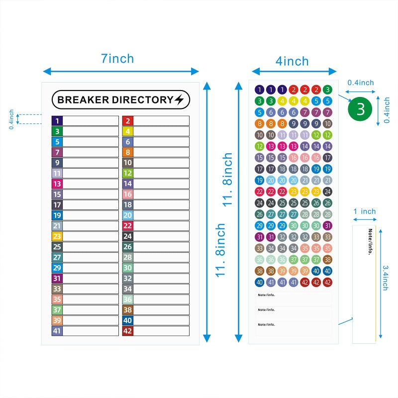 KIUKIUO 16 Sheets Breaker Panel Labels Electrical Box Sticker Numbers Breaker Panel Labels Electrical Sticker Number Catalog Load Center Adhesive Waterproof Reusableï¼ˆMix Colorsï¼‰ - Image 2