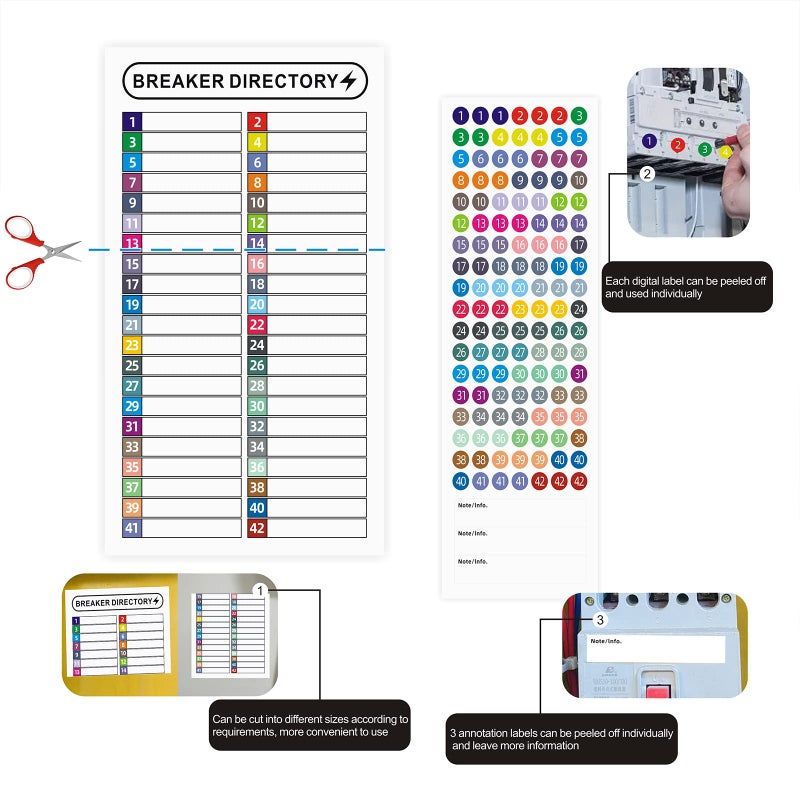 KIUKIUO 16 Sheets Breaker Panel Labels Electrical Box Sticker Numbers Breaker Panel Labels Electrical Sticker Number Catalog Load Center Adhesive Waterproof Reusableï¼ˆMix Colorsï¼‰ - Image 4