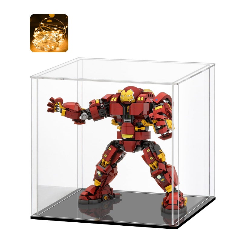 LASOA LASOA Acrylic Display Case for Collectibles, Alternative Glass Display Box with Black Base and Lid, Self-Assembly Clear Storage Showcase for Figurine Memorabilia (6x6x6inch;15x15x15cm)  - Image 1