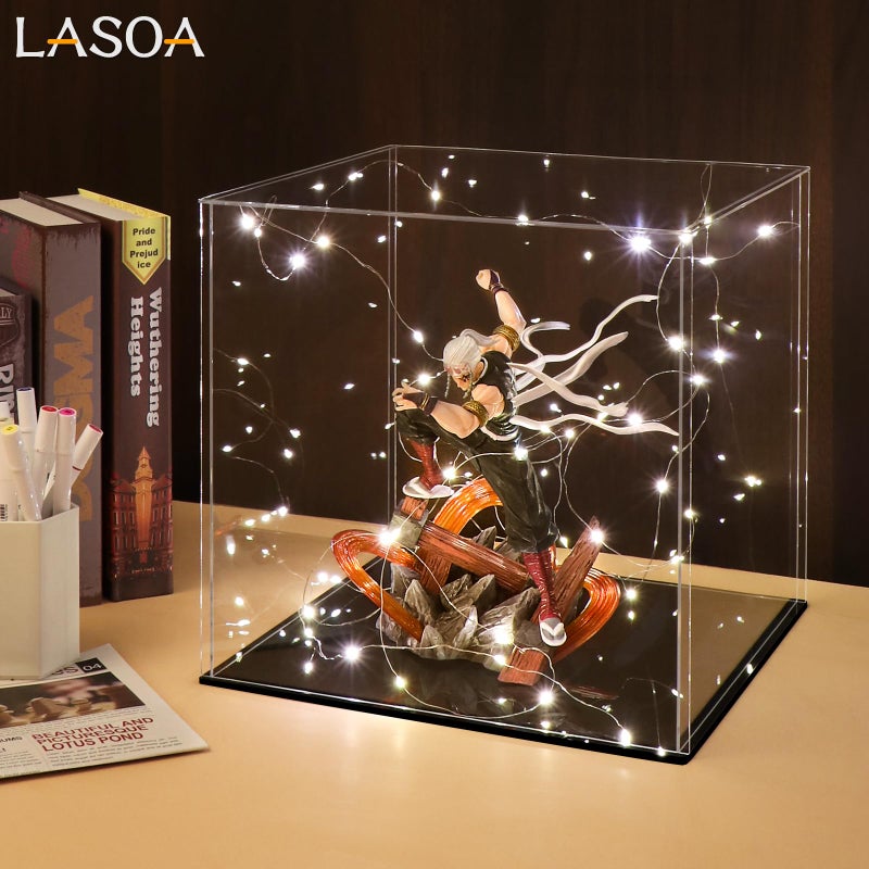LASOA LASOA Acrylic Display Case for Collectibles, Alternative Glass Display Box with Black Base and Lid, Self-Assembly Clear Storage Showcase for Figurine Memorabilia (6x6x6inch;15x15x15cm)  - Image 2