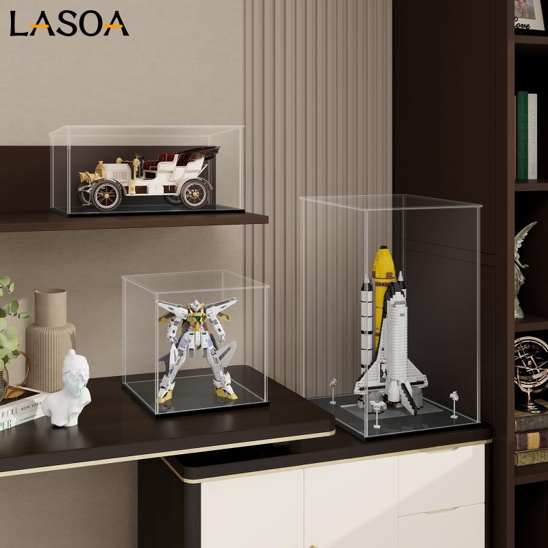 LASOA LASOA Acrylic Display Case for Collectibles, Alternative Glass Display Box with Black Base and Lid, Self-Assembly Clear Storage Showcase for Figurine Memorabilia (6x6x6inch;15x15x15cm)  - Image 5