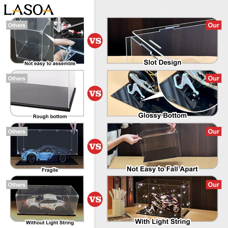 LASOA LASOA Acrylic Display Case for Collectibles, Alternative Glass Display Box with Black Base and Lid, Self-Assembly Clear Storage Showcase for Figurine Memorabilia (6x6x6inch;15x15x15cm)  - Image 3