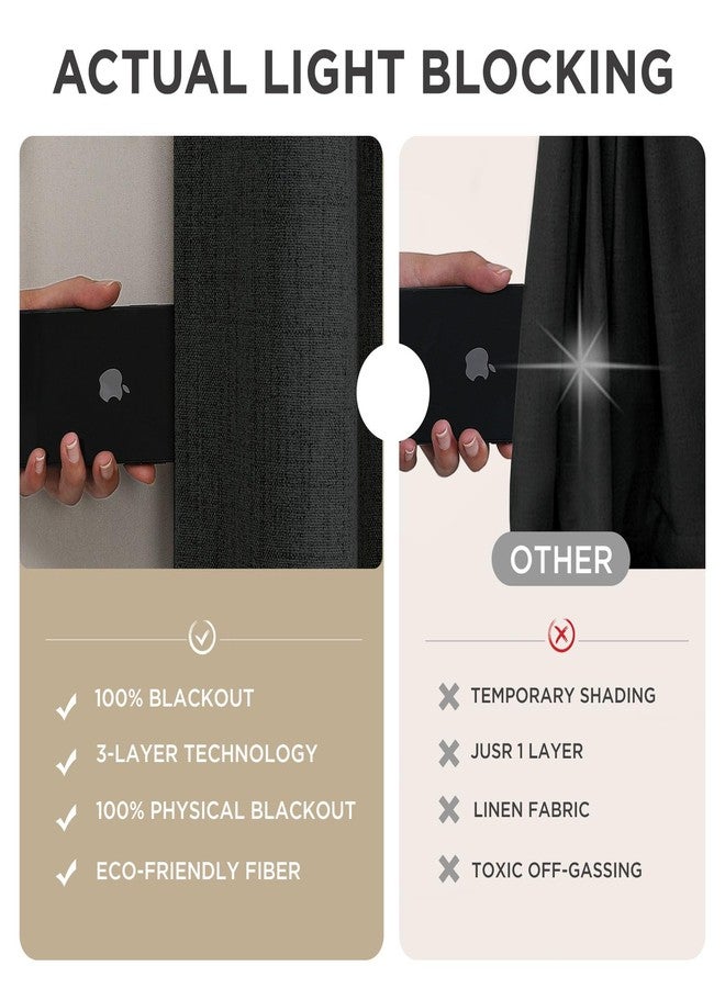 Joydeco 100% Blackout Curtains 72 inches Long Black Curtains Linen Drapes 2 Panels Set Burg for Bedroom Living Room Black Out Darkening Curtain Thermal Insulated Back tab Rod Pocket(37x72inch,Black) - Image 5