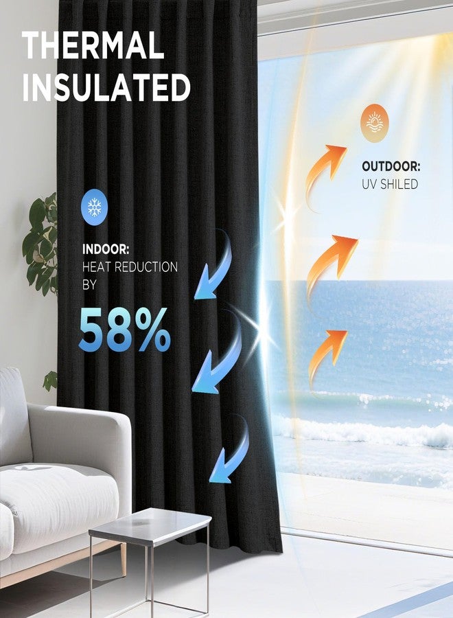 Joydeco 100% Blackout Curtains 72 inches Long Black Curtains Linen Drapes 2 Panels Set Burg for Bedroom Living Room Black Out Darkening Curtain Thermal Insulated Back tab Rod Pocket(37x72inch,Black) - Image 4