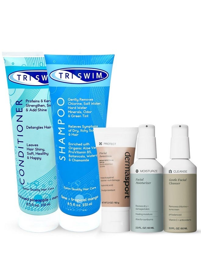 تريسويم مجموعة العناية بالرياضيين من TRISWIM وDermasport - عناية متكاملة بالبشرة والشعر للسباحين، شامبو وبلسم للسباحة، منظف لطيف لموازنة درجة الحموضة، مرطب للوجه، وواقي شمس للوجه بعامل حماية من الشمس 50  - Image 1