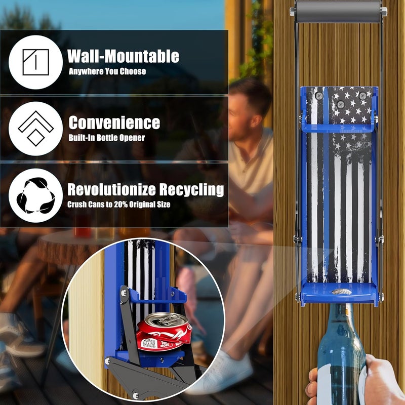 NEWPO Manual Can Crusher Wall Mounted, Beer Can Crusher for Recycling 8oz-16oz Beer Soda Cans,Can Smasher for Recycling Aluminum Seltzer, Bottles, Gadgets for Home - American Flag - Image 2