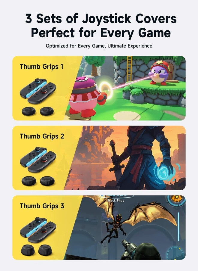 جيسوس مقابض إبهام JSAUX لجهاز Nintendo Switch 2 (مضادة للانزلاق مطورة لعام 2025)، أغطية قبضة الإبهام، تصميم مريح، قبضة ألعاب محسنة، مريحة ومتينة، غطاء عصا Joycon، أسود، 3 أزواج (6 قطع) - Image 4