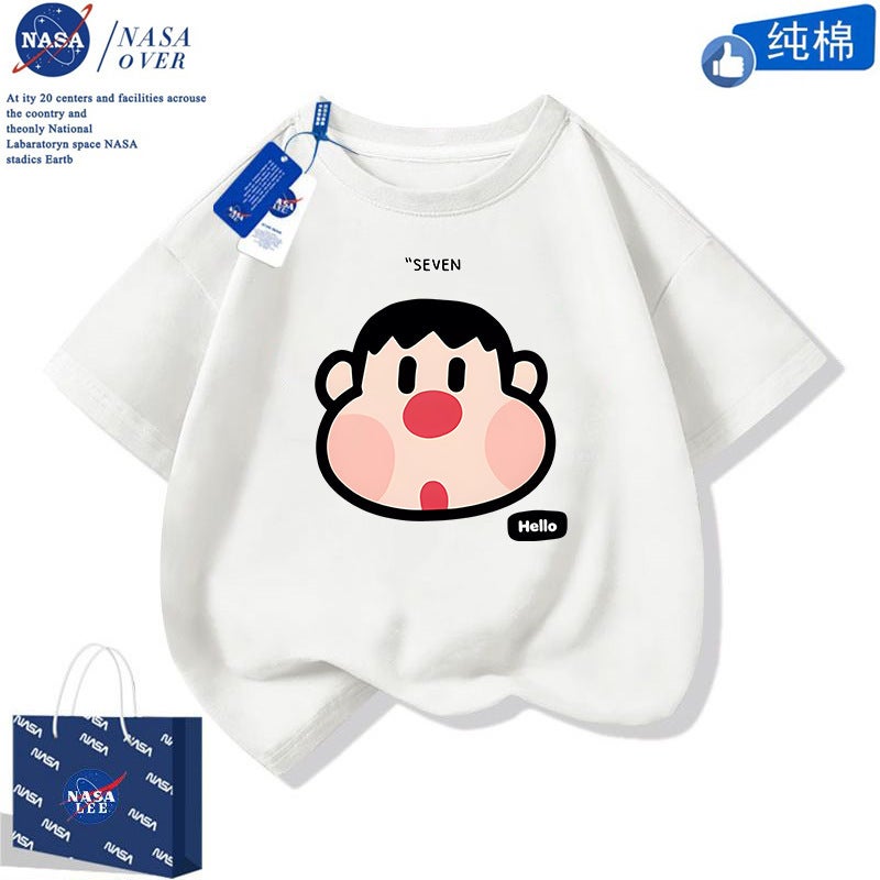 Nasa Cute Nini Men'S And Women'S Cotton T-Shirt 2024 Summer Cartoon Short-Sleeved Trendy Half-Sleeved Mid-Large Children'S Top - Image 1