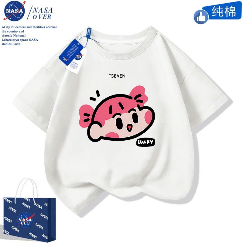 Nasa Cute Nini Men'S And Women'S Cotton T-Shirt 2024 Summer Cartoon Short-Sleeved Trendy Half-Sleeved Mid-Large Children'S Top - Image 3