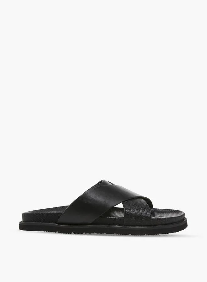 DUCHINI Men Monogram Textured Cross Strap Comfort Sandals