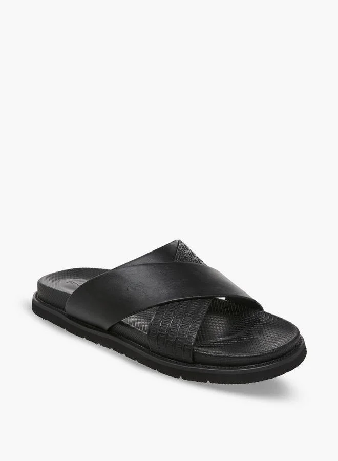 DUCHINI Men Monogram Textured Cross Strap Comfort Sandals