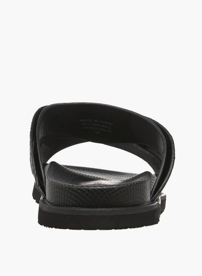 DUCHINI BLACK Men Monogram Textured Cross Strap Comfort Sandals for Men | Best Price UAE