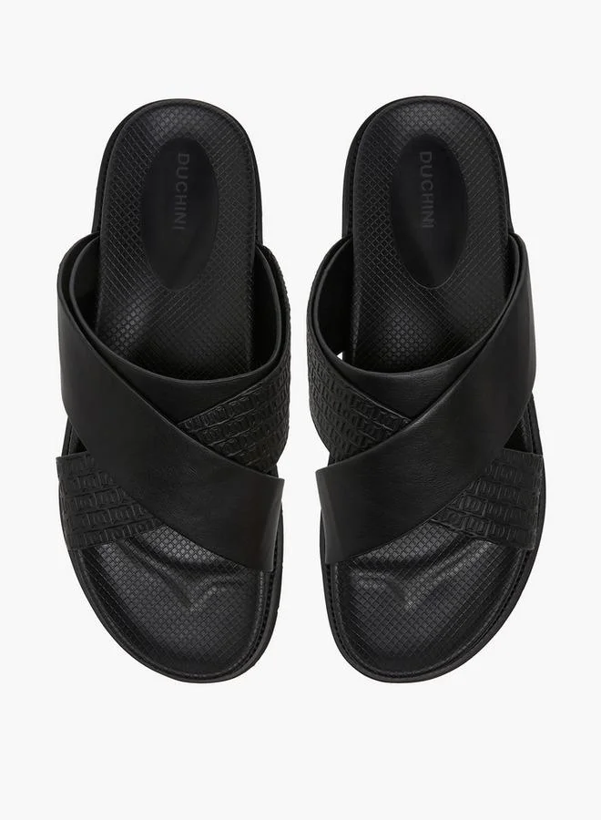 DUCHINI Men Monogram Textured Cross Strap Comfort Sandals